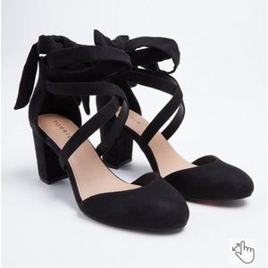 Torrid Black Faux Suede Black Strappy Lace Up Heel